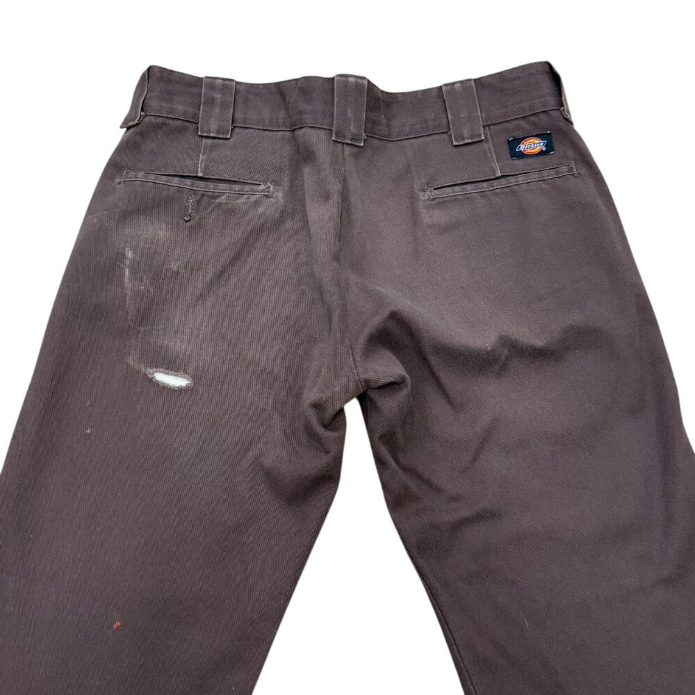 Men’s Dickies Slim Straight Work Pants Brown Distressed Paint Splatter - Picture 7 of 15
